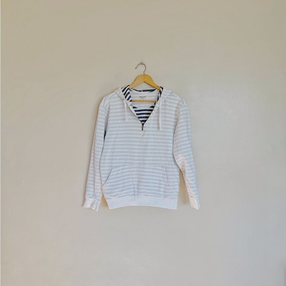 SALE! Men’s White Hudson & Barrow Subtle Striped 1/4 Zip Hoodie EUC